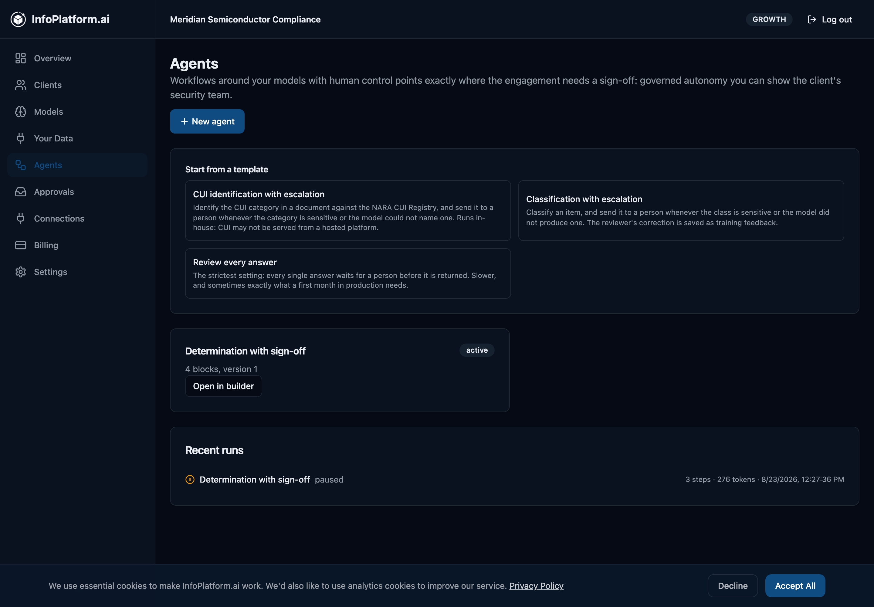 InfoPlatform.ai Agents tab